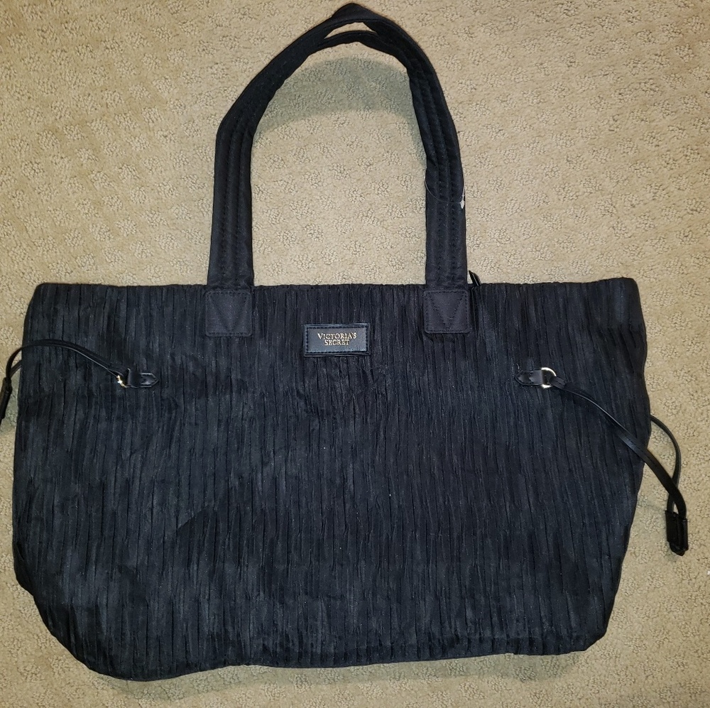 Victoria's Secret Black Ruched Tote Bag